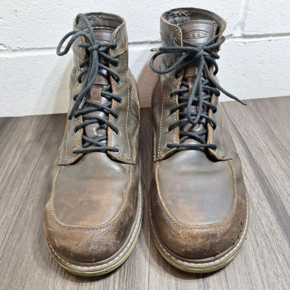 KEEN Men's Size 12 D Utility Steel Toe Waterproof Work Boots Brown Leather